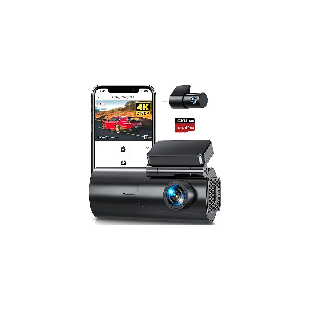 GKU 4K Dash Cam Front and Rear WiFi Dashcam with 64GB SD Card-image-OPC-PFXJ7MW-NEW