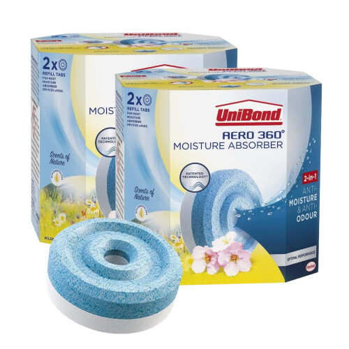 Unibond 2x AERO 360 Refill Tabs Moisture Absorber Wildflower Dehumidifier 450g