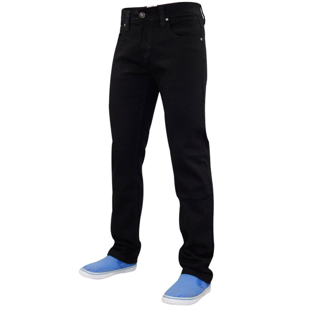 (Black, 28W X 30L) Mens Stretch SlimFit Jeans DenimPant TF022Trousers