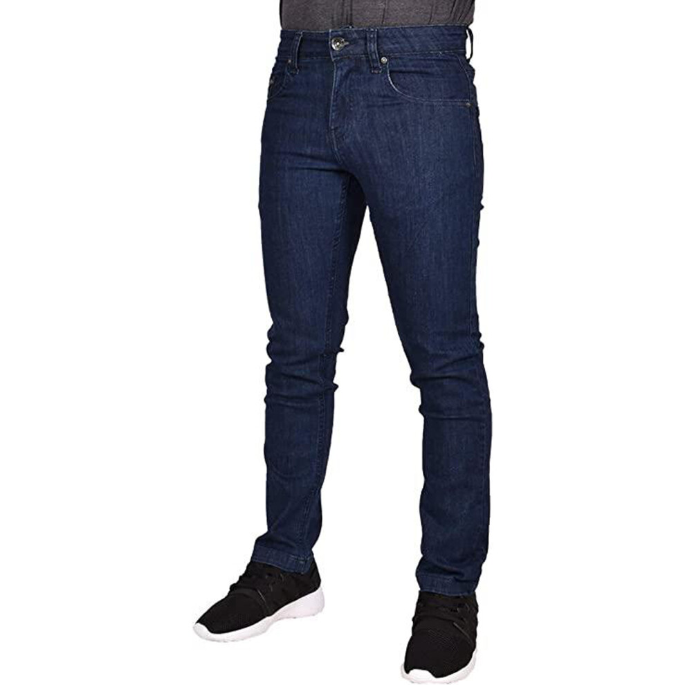 (Dark Blue, 28W X 30L) Mens Stretch SlimFit Jeans DenimPant TF022Trousers