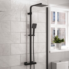 Modern Square Matte Black Exposed Thermostatic Mixer Shower Set With Shower Head