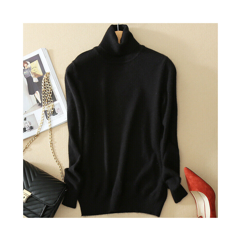 Pull En Cachemire À Col Roulé En Maille Pour Femmes Slim Pull Élasticité) R-Noir-XL