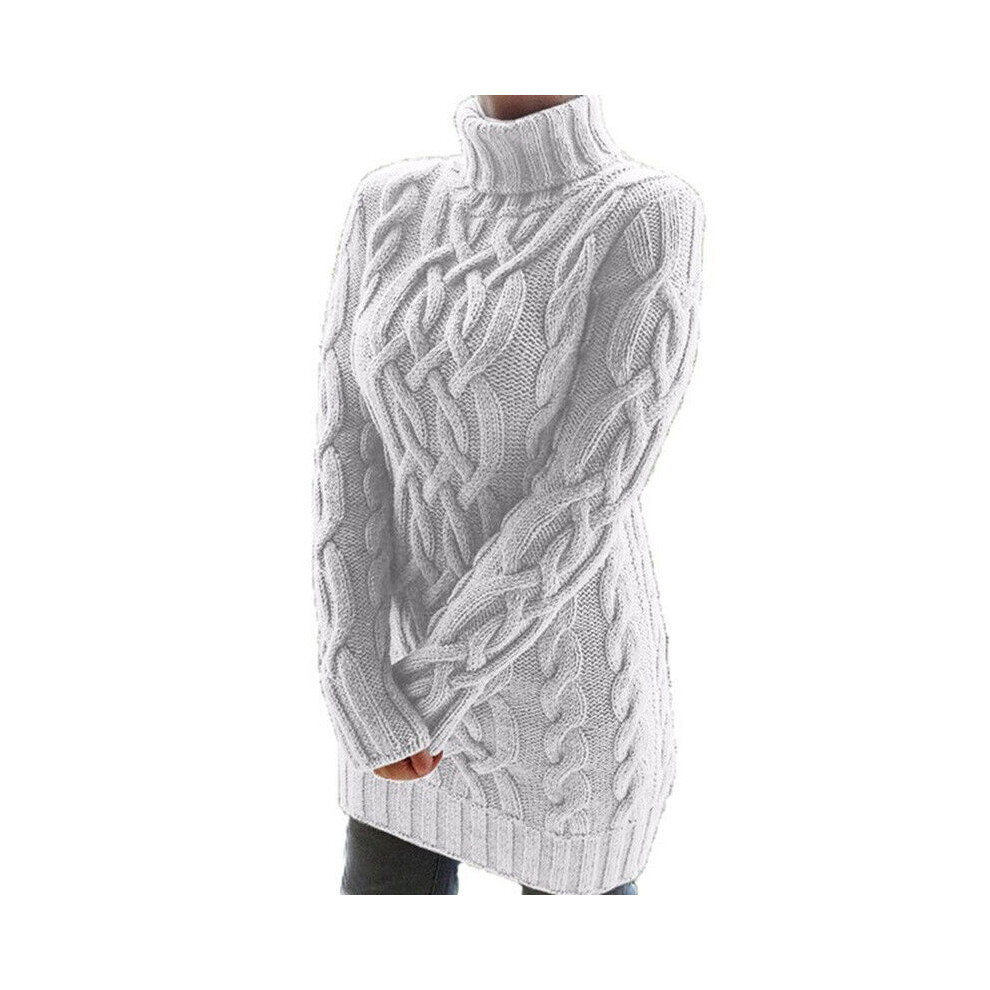 Pull Ã Col RoulÃ En Tricot Pour Femme Robe Moulante Chaude Ã Manches Longues F-Blanc-XXL