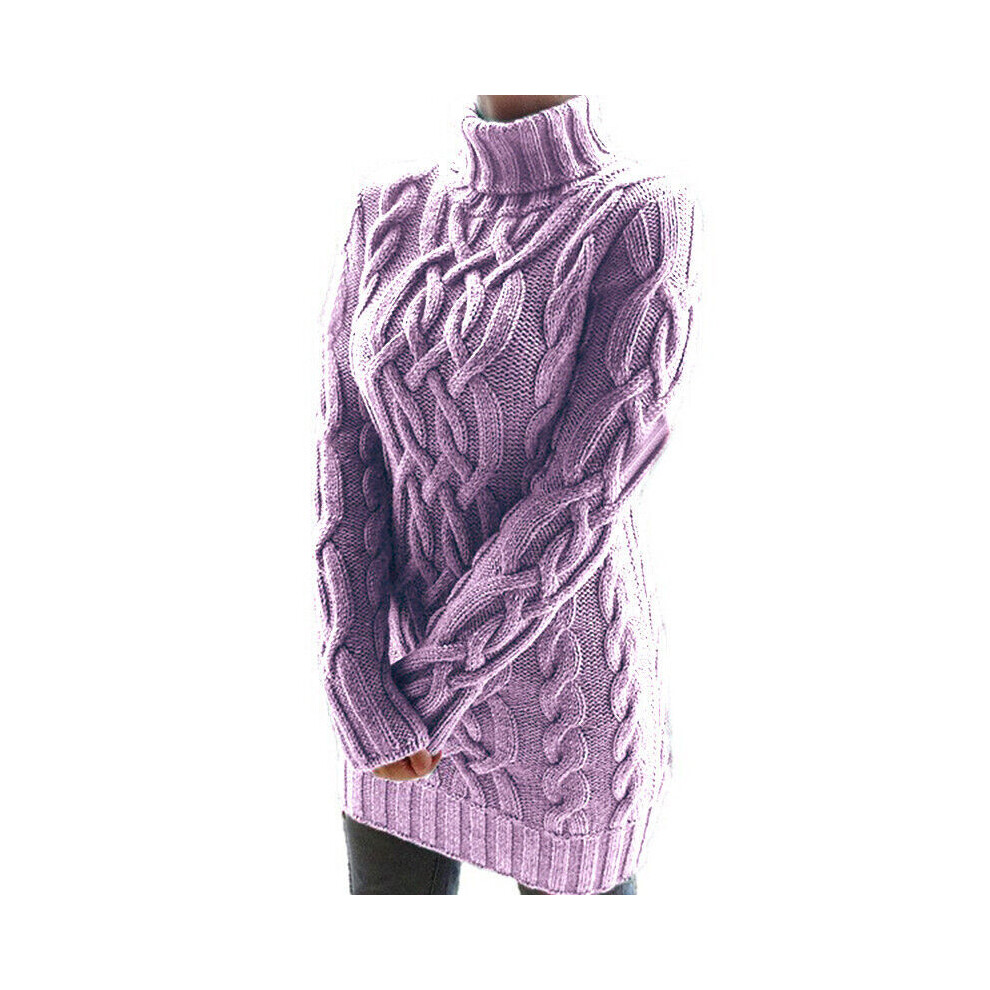 Pull Ã Col RoulÃ En Tricot Pour Femme Robe Moulante Chaude Ã Manches Longues F-Viole-XL