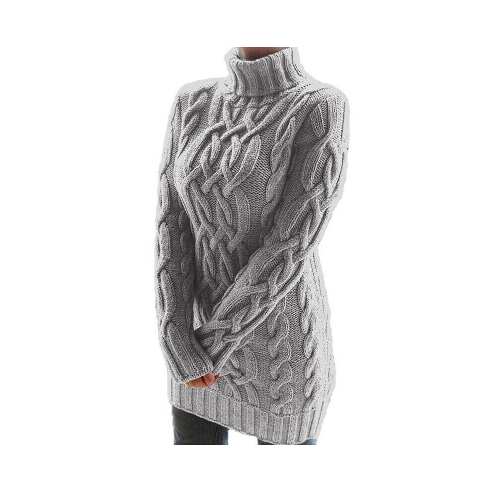Pull Ã Col RoulÃ En Tricot Pour Femme Robe Moulante Chaude Ã Manches Longues F-Gris-XL