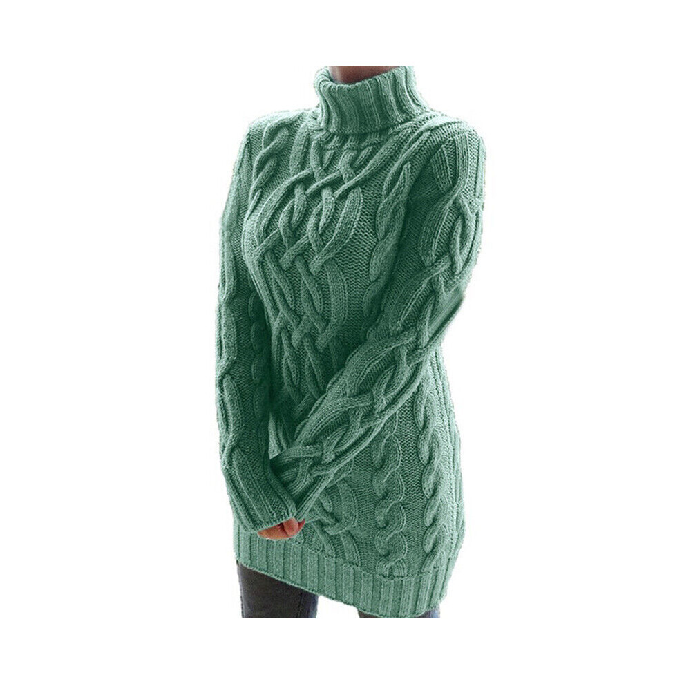 Pull Ã Col RoulÃ En Tricot Pour Femme Robe Moulante Chaude Ã Manches Longues F-Vert-XL