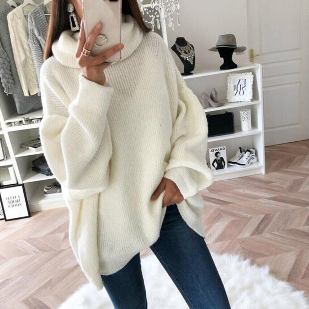Pull Ã Col RoulÃ Pour Femme Haut DeÃcontractÃ Baggy Chaud Uni Hiver /-Blanc-L