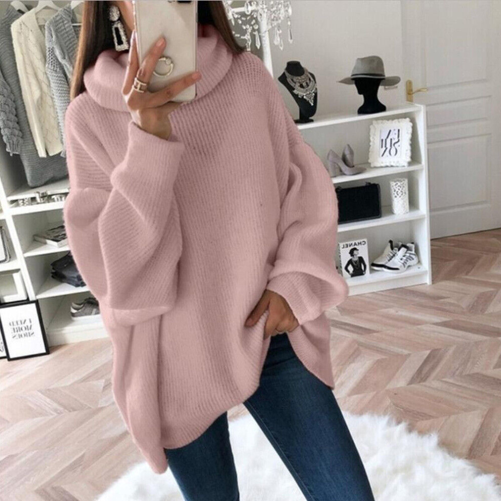 Pull Ã Col RoulÃ Pour Femme Haut DÃcontractÃ Baggy Chaud Uni Hiver /-Rose-S