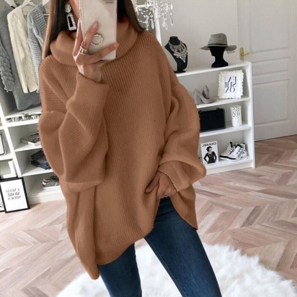 Pull Ã Col RoulÃ Pour Femme Haut DécontractÃ Baggy Chaud Uni Hiver /-Marron-L