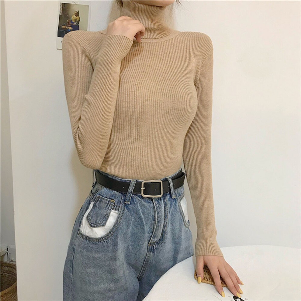 Pull femme tendance col roulÃ pull doux tricotÃ pour style hiver-Khaki-une taille