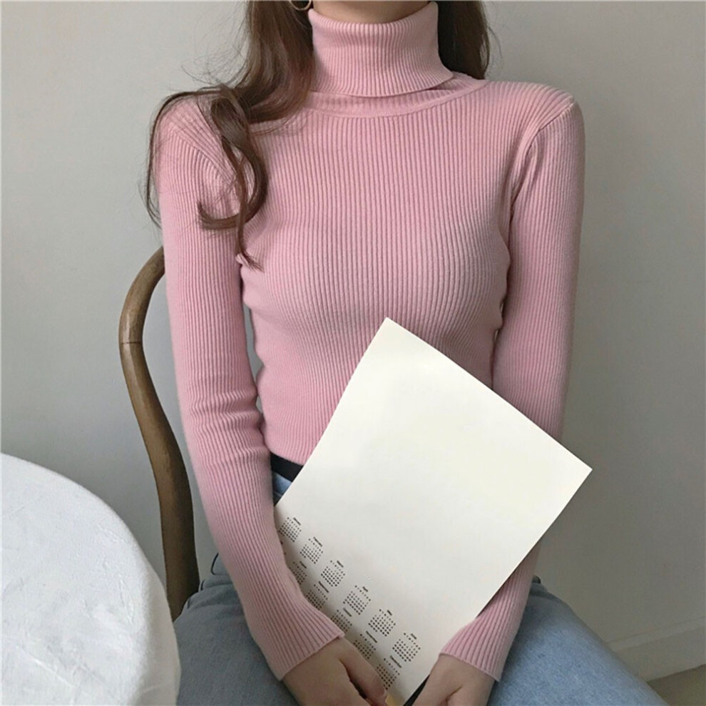 Pull femme tendance col roulÃ pull doux tricotÃ pour style hiver-Rose-une taille