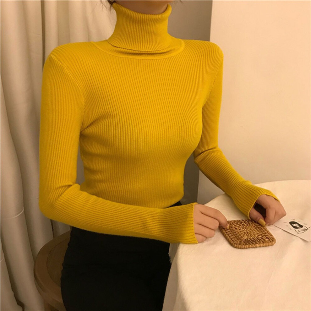 Pull femme tendance col roulÃ pull doux tricotÃ pour style hiver-Jaune-une taille