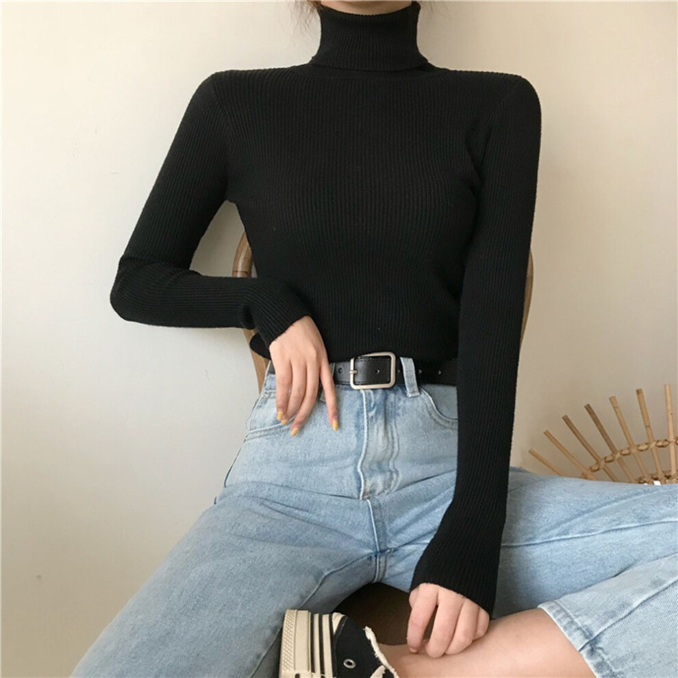 Pull femme tendance col roulÃ pull doux tricotÃ pour style hiver-Noir-taille unique