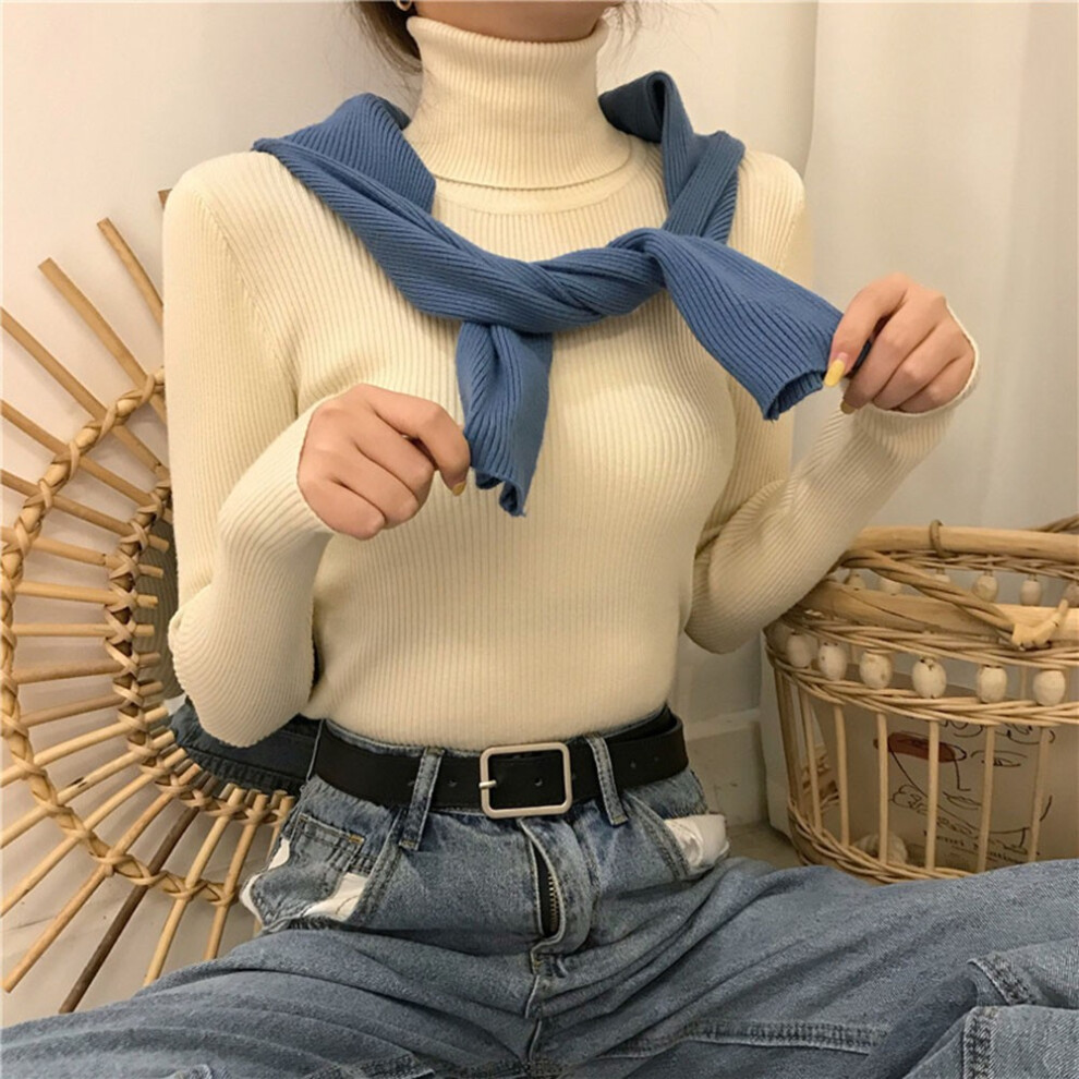 Pull femme tendance col roulÃ pull doux tricotÃ pour style hiver-Apricot-une taille