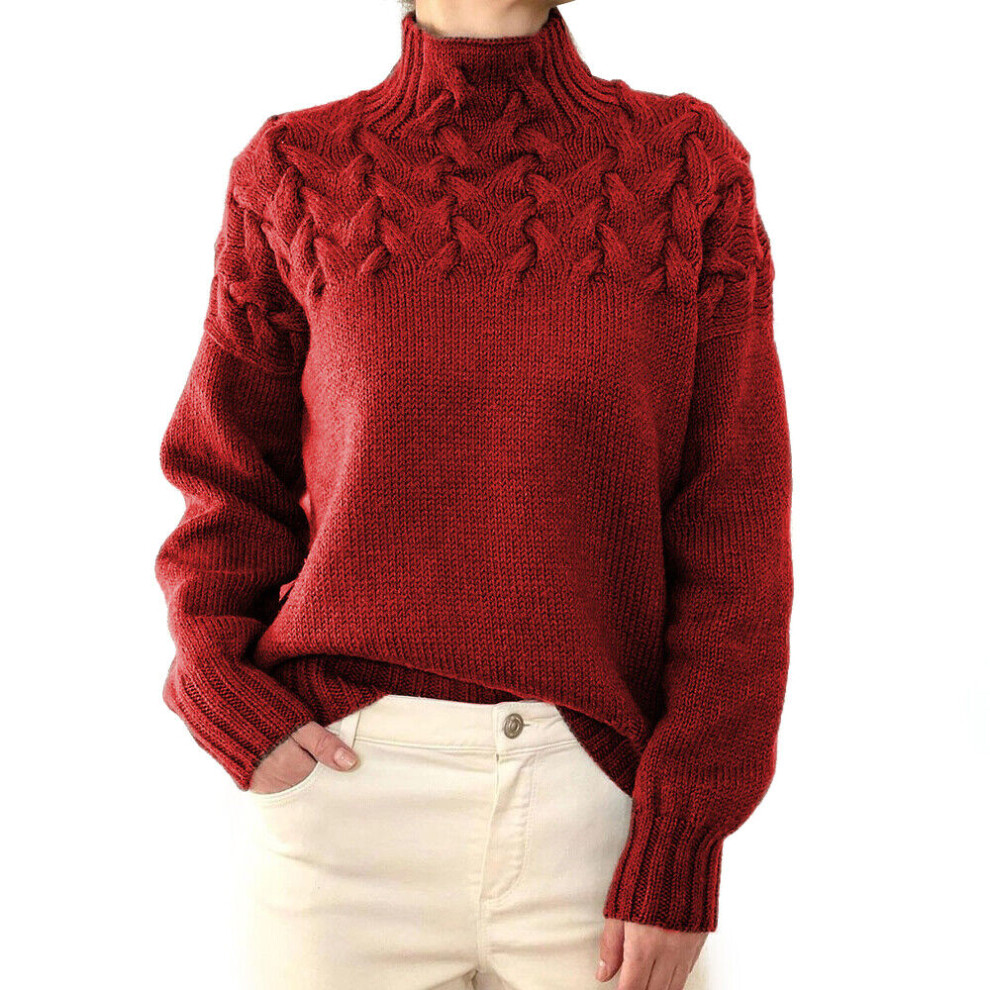 Pull Chaud À Col Roulé Pour Femme Pull En Tricot Torsadé Épais Pour Femme - .-Rouge-3XL