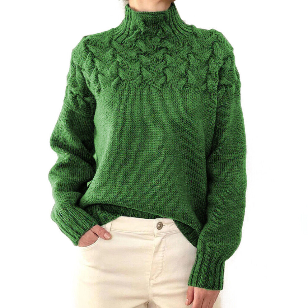 Pull Chaud À Col Roulé Pour Femme Pull En Tricot Torsadé Épais Pour Femme - .-Vert-XL