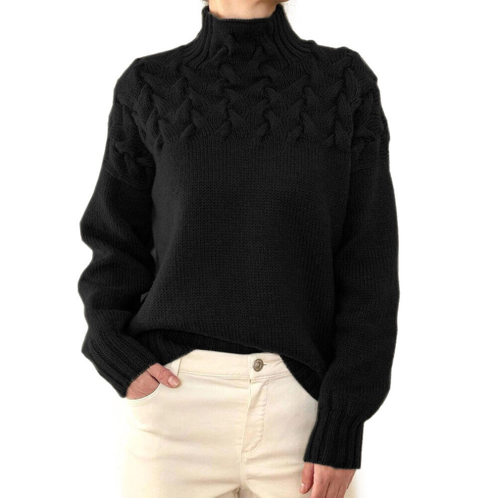 Pull Chaud À Col Roulé Pour Femme Pull En Tricot Torsadé Épais Pour Femme - .-Noir-S
