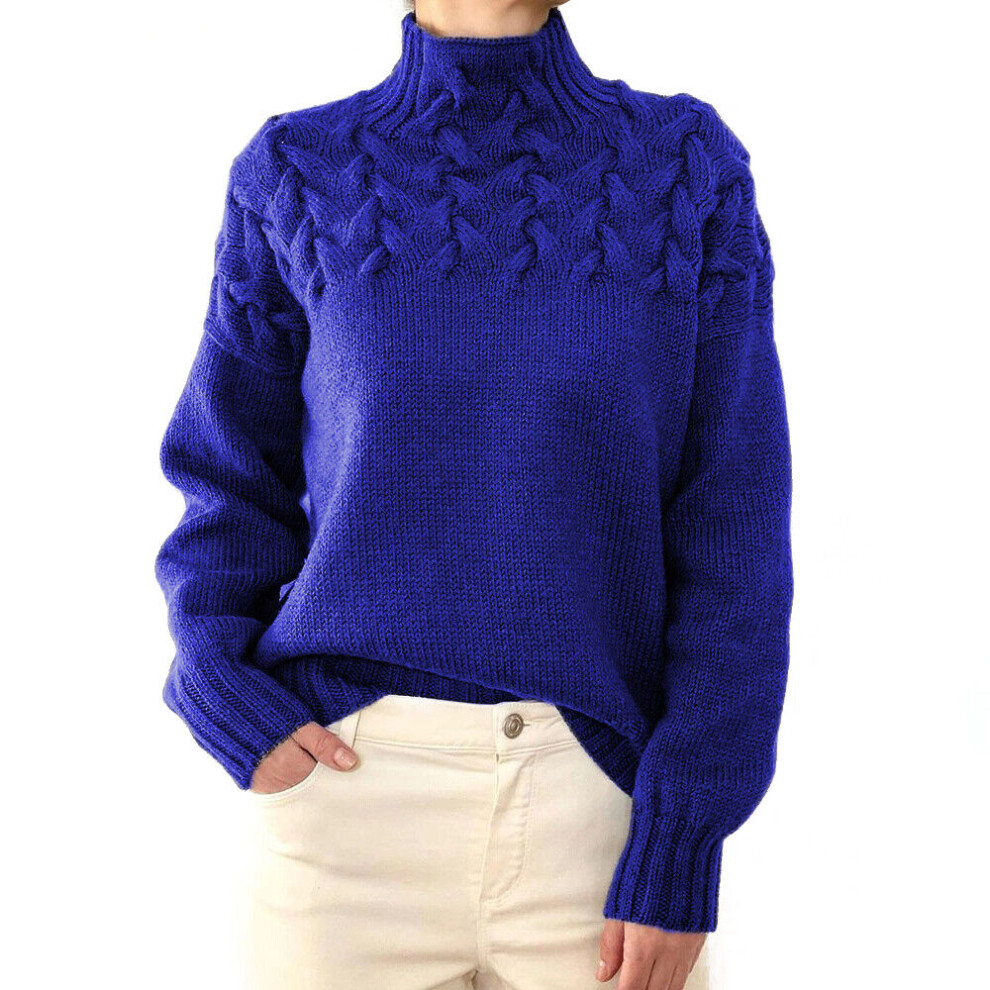 Pull Chaud À Col Roulé Pour Femme Pull En Tricot Torsadé Épais Pour Femme - .-Bleu-3XL