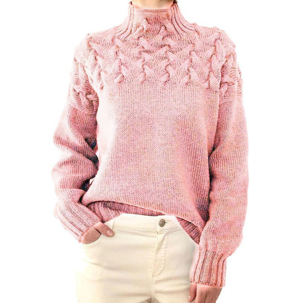 Pull Chaud À Col Roulé Pour Femme Pull En Tricot Torsadé Épais Pour Femme - .-Rose-2XL