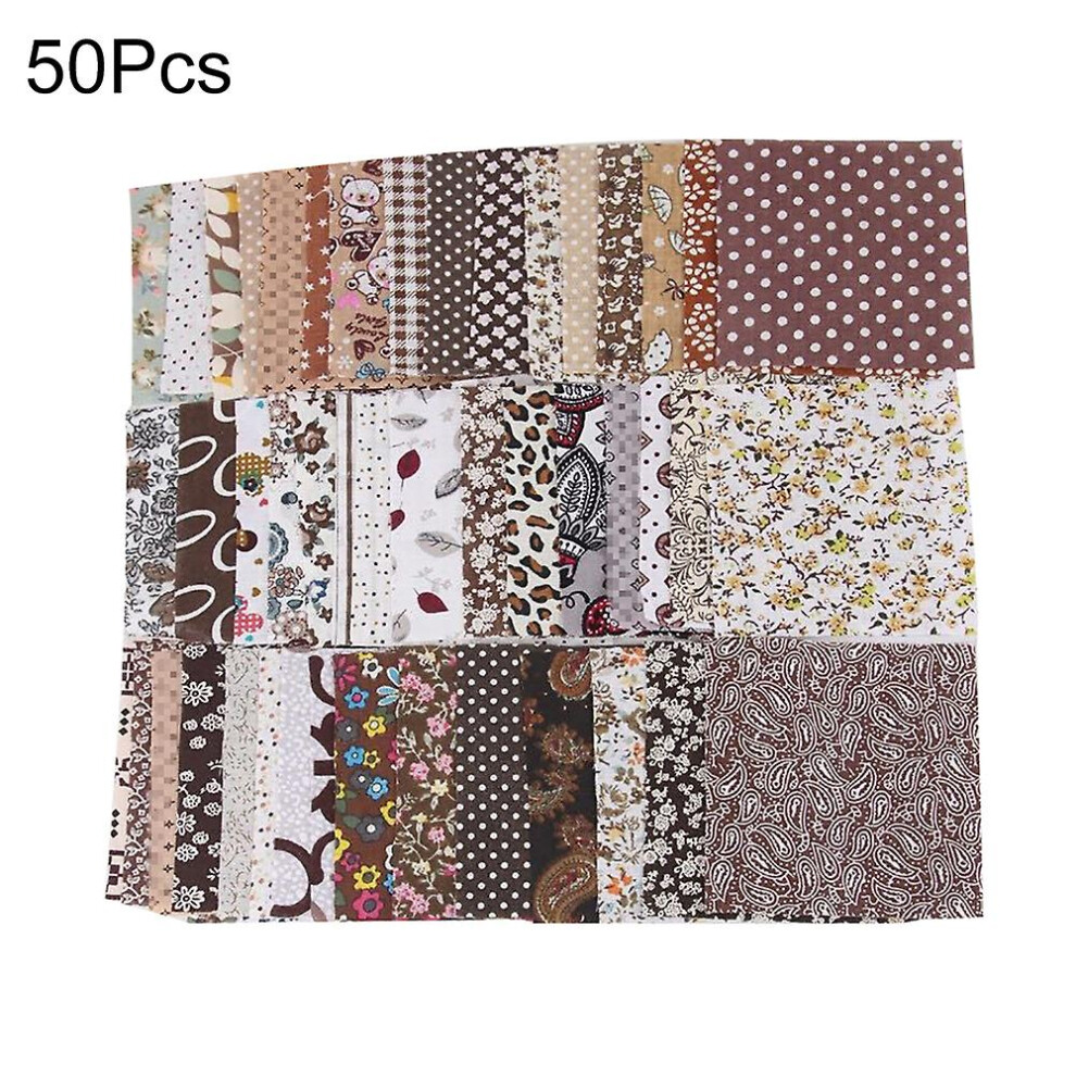 (Brown) Sinknap 50Pcs Cotton Fabric Diy Handmade Patchwork Quilting Sewing Craft Scrapbook Cloth Brown