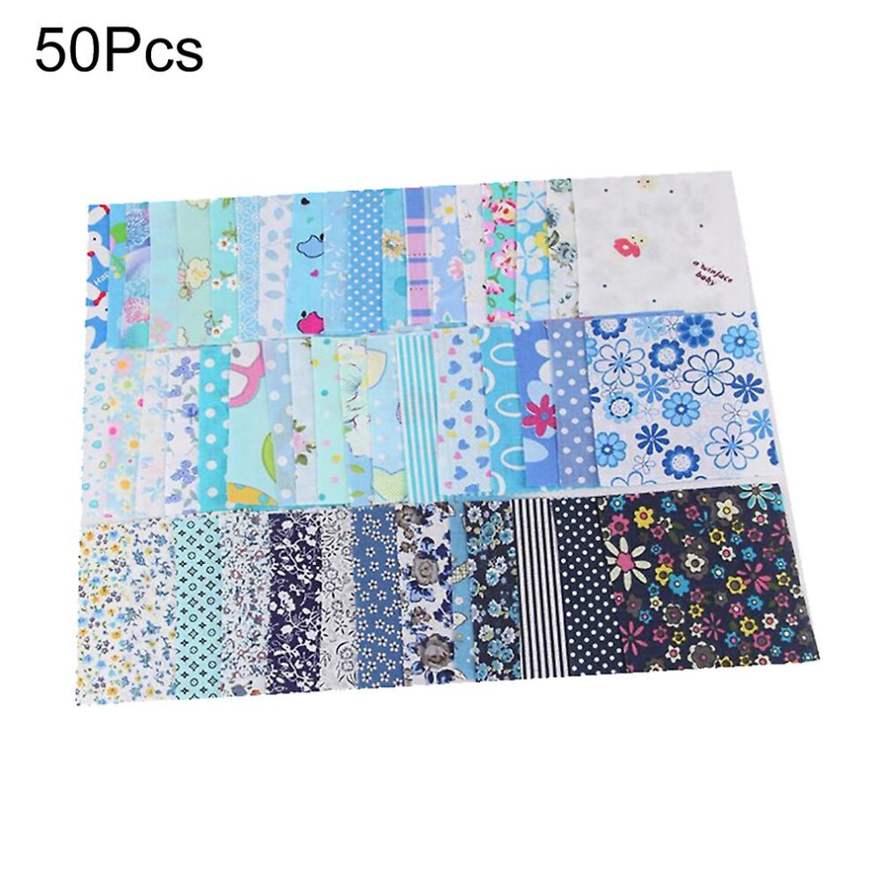 (Blue) Sinknap 50Pcs Cotton Fabric Diy Handmade Patchwork Quilting Sewing Craft Scrapbook Cloth Blue