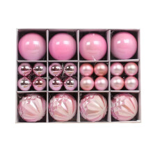 (Pink) ZHOUBA 40Pcs Christmas Ball Color Painted Round Shape Vibrant Decorative PS Xmas Theme Balls Pendant