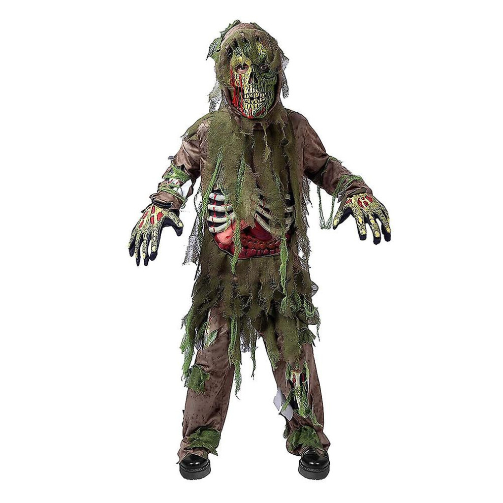 (S 110-120cm) Kids Halloween Skeleton Living Dead Zombie Costume Cosplay Child Swamp Bloody Skull Monster Purim Carnival Party Deluxe Costumes