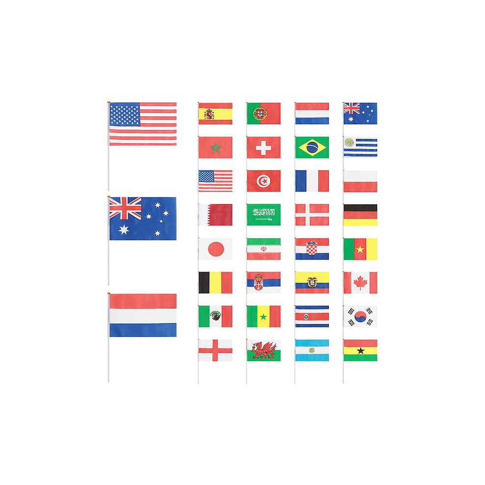 32pcs Hand Held Small National Flag On Stick International World Country Stick Flags Banners For Bar Party Decoration