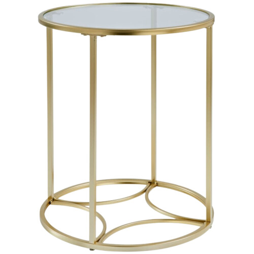 Gold Tempered Glass Side Table, Metal Frame Round End Table Nightstand