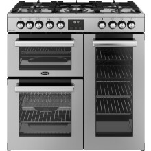 Belling CookCentre 90DF 90cm Dual Fuel Range Cooker 3 Ovens, 5 Burners & PowerWok, Stainless Steel