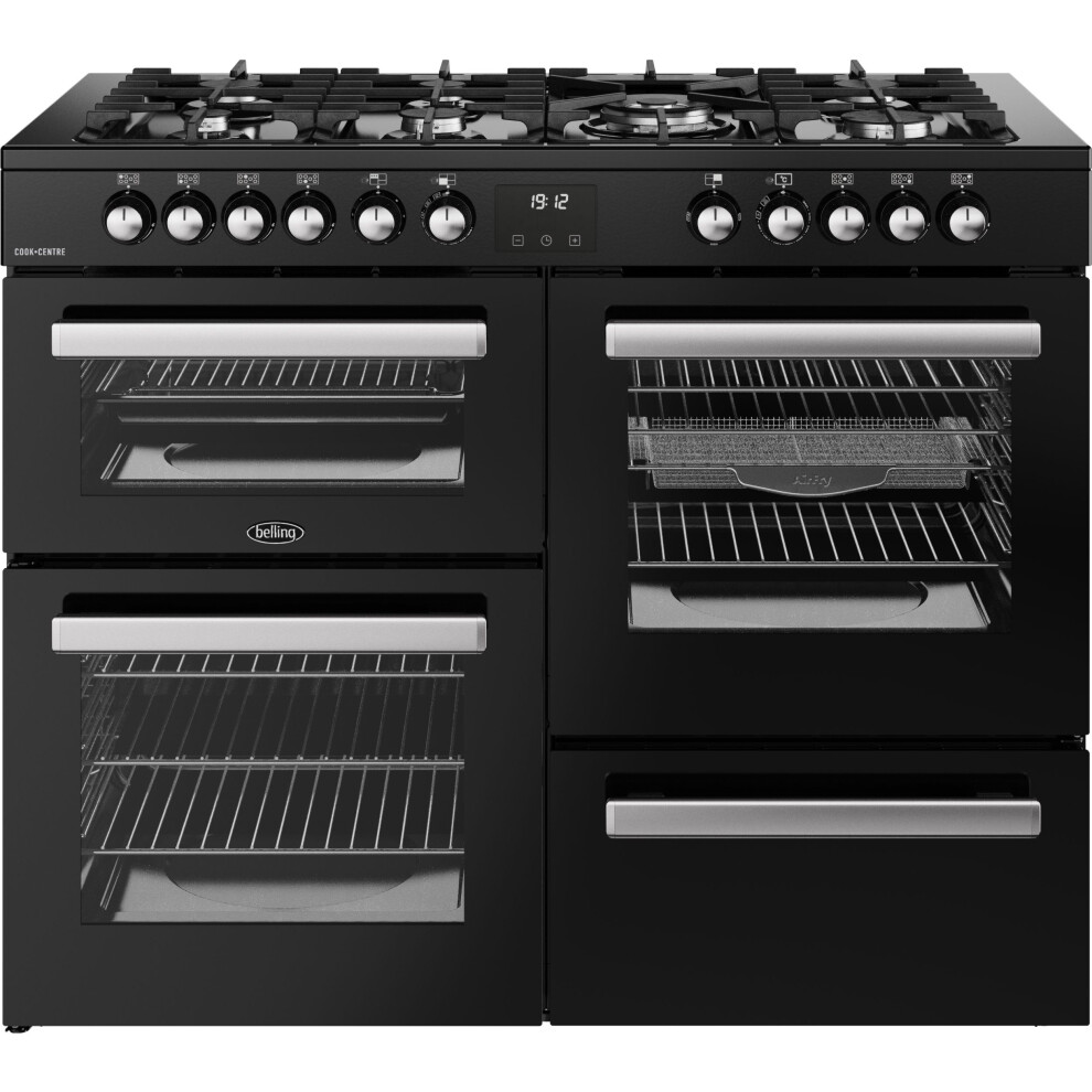 Belling Cookcentre 110Df 110Cm Dual Fuel Range Cooker Black, A/A Rated With Maxi-Grill And Powerwok