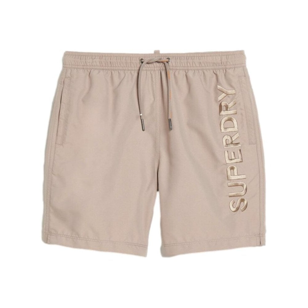 Superdry Premium Embroidered 17" Swim Shorts - Deep Beige