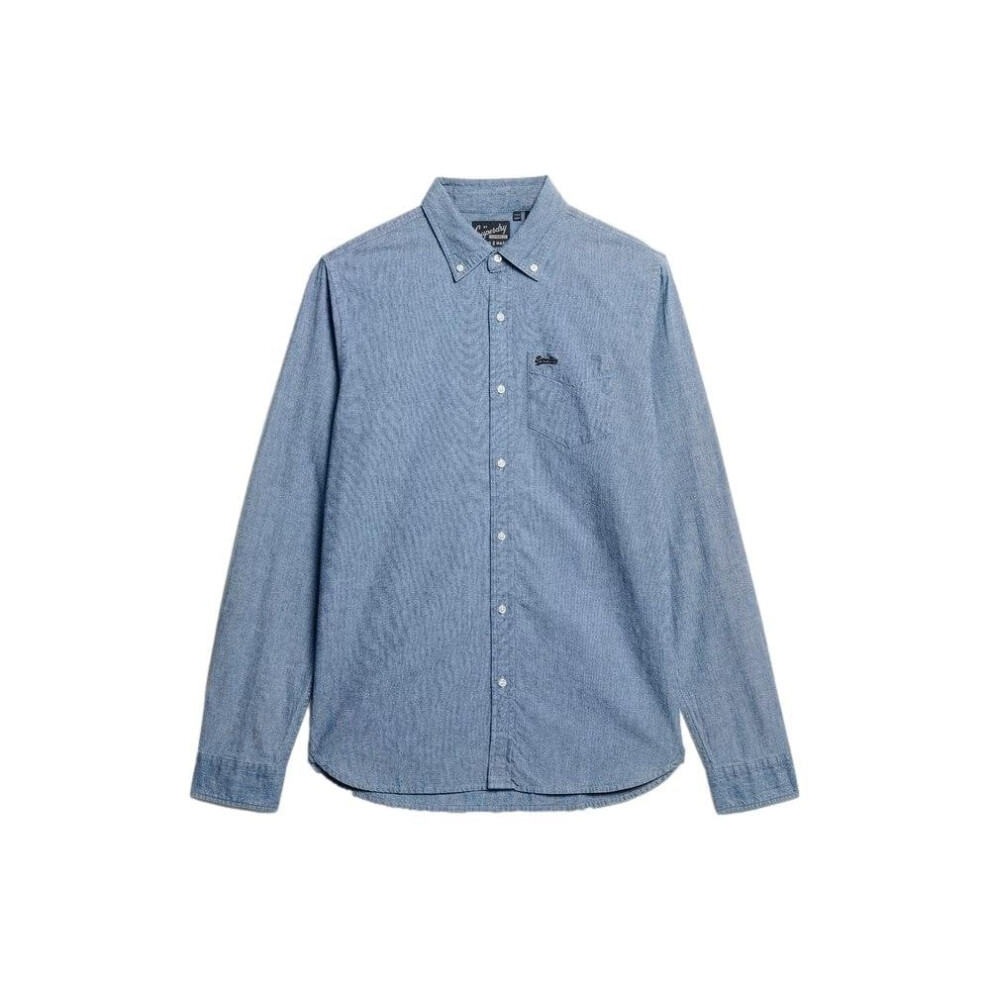 Superdry Cotton Long Sleeve Chambray Shirt - Indigo Chambray