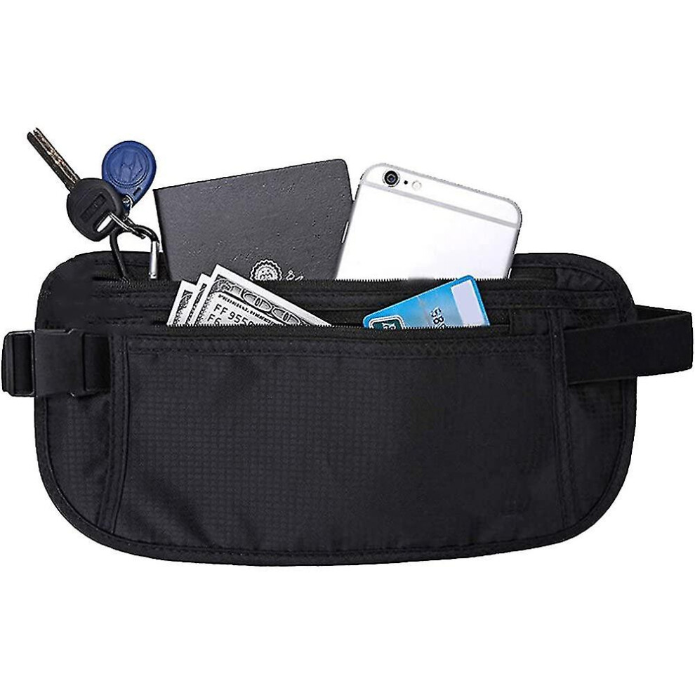(black) Travel Money Belt Waterproof Passport Holder Waist Bag Hidden Travel Wallet Secure Fanny Pack