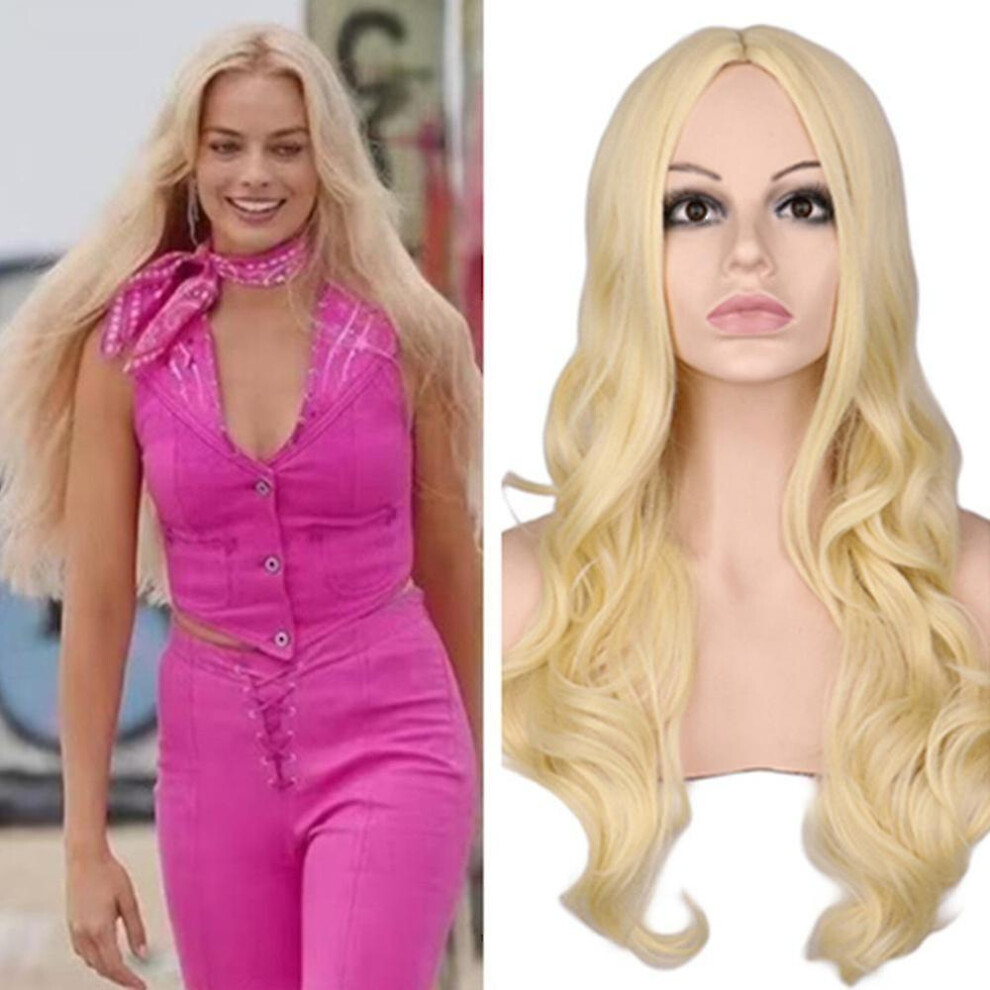 (C) Blonde Barbie Movie Cosplay Wig Long Wavy/Straight Platinum Blonde Hair Party Props Wigs Silver