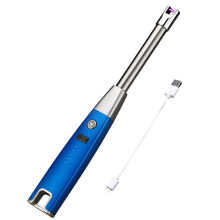 (Blue) 1 Set Electronic Igniter Multi-purpose Windproof Usb Rechargeable Power Display Safety Protection Igniting Long Kitchen Gas Stove Arc Pulse Igniter Ou