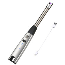 (Silver) 1 Set Electronic Igniter Multi-purpose Windproof Usb Rechargeable Power Display Safety Protection Igniting Long Kitchen Gas Stove Arc Pulse Igniter Ou