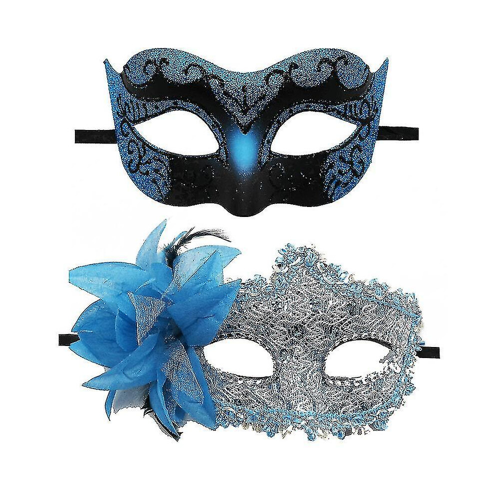 (Blue) Couple Masquerade Masks Venetian Halloween Costume Mask Blue