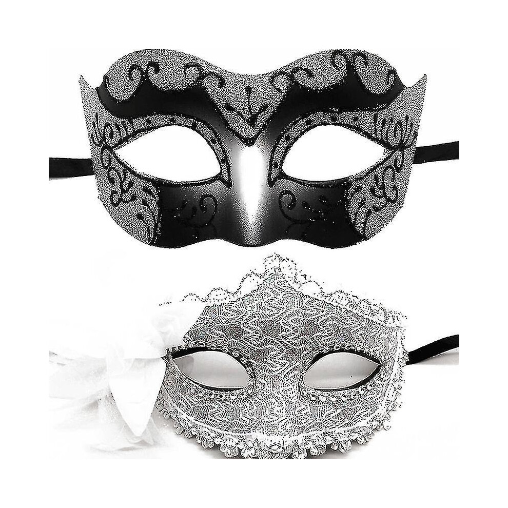(Silver) Couple Masquerade Masks Venetian Halloween Costume Mask Silver