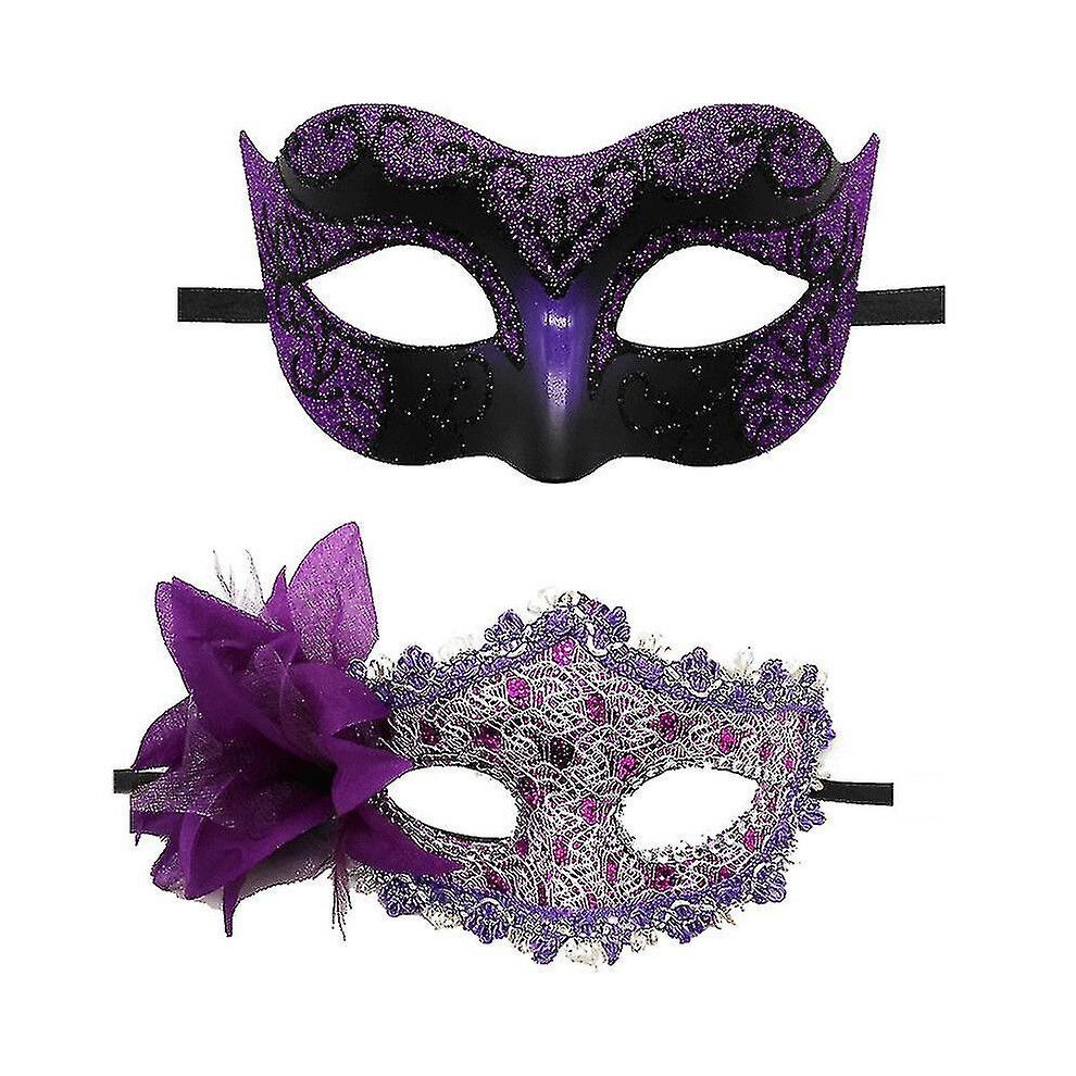 (Purple) Couple Masquerade Masks Venetian Halloween Costume Mask Purple