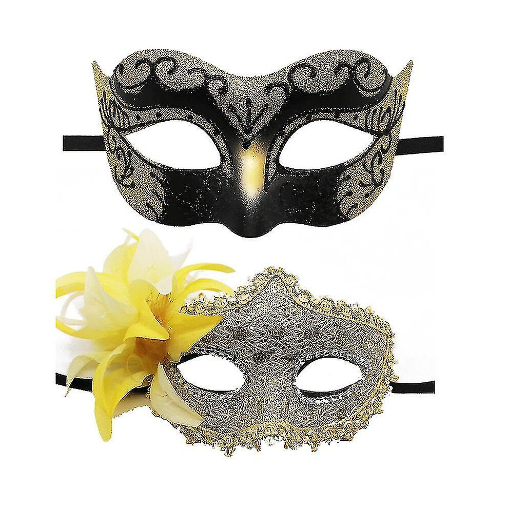 (Gold) Couple Masquerade Masks Venetian Halloween Costume Mask Gold