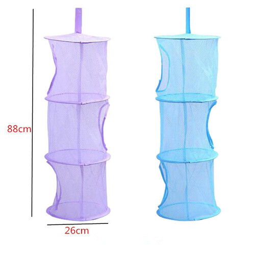 (Blue) Hanging 3 Tier Storage Basket Mesh Net Bathroom Home Tidy Organizer 1
