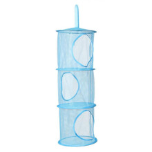 (Blue) Hanging 3 Tier Storage Basket Mesh Net Bathroom Home Tidy Organizer