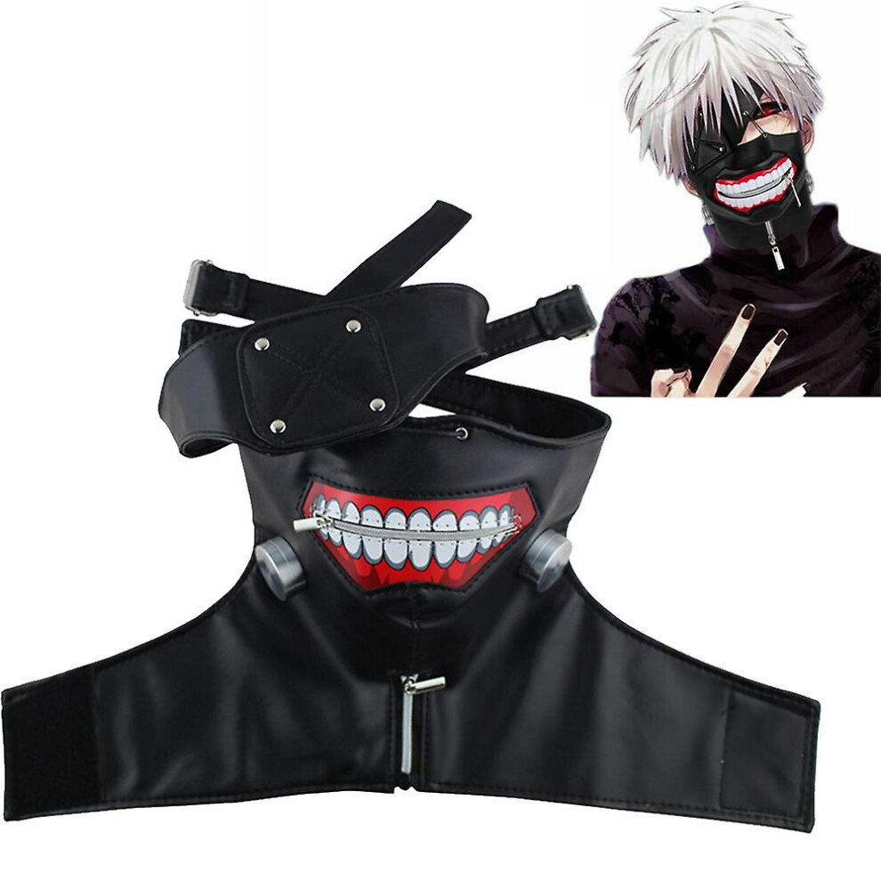 Tokyo Ghoul Kaneki Ken Cosplay Mask Halloween Punk Mask Masquerade Props Gothic Adjustable Zipper Mask With Detachable Eye Patch