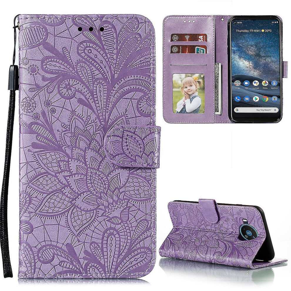 (Purple) For Nokia 8.3 5G Lace Flower Embossed Case Purple