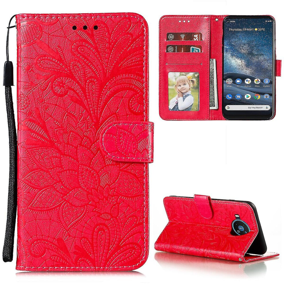 (Red) For Nokia 8.3 5G Lace Flower Embossed Case Red