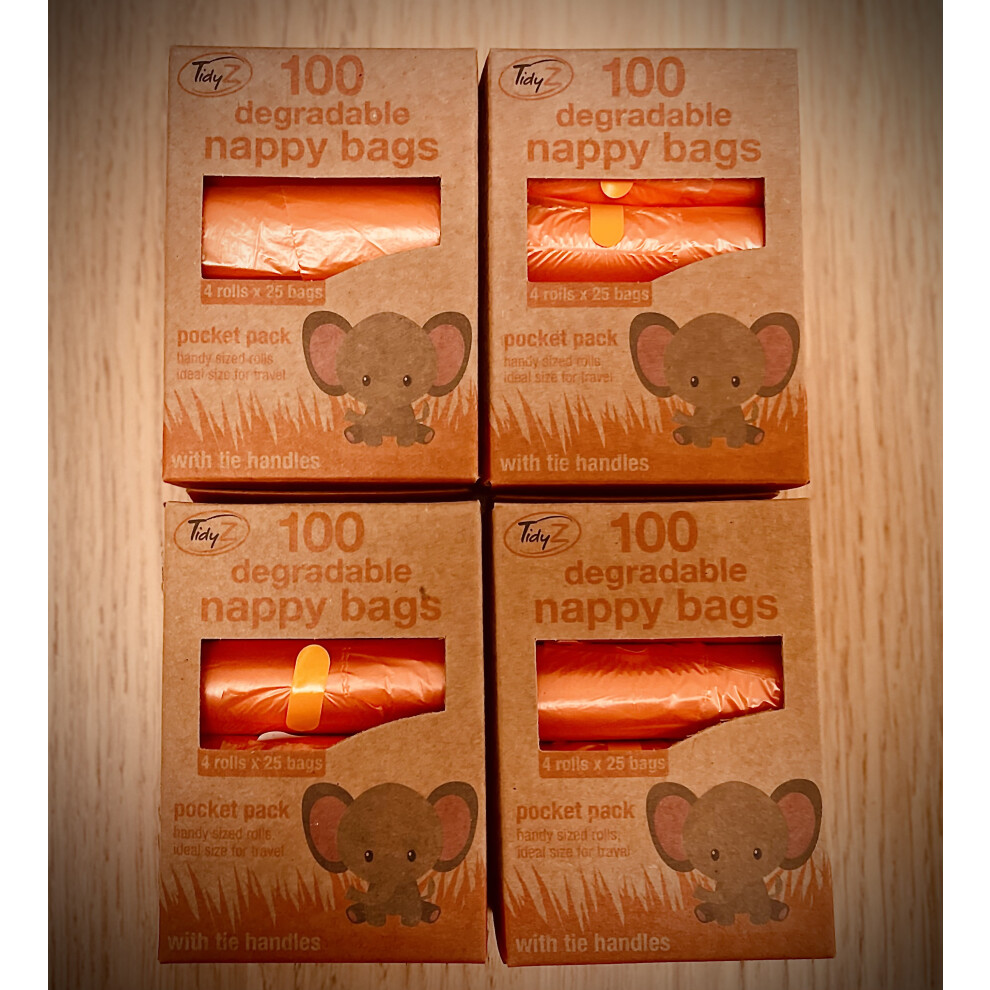400 Tidyz 4 X 100 Degradable Nappy Bags Tie Handles Extra Strong Pocket Pack-image-OPC-PFXJX6V-NEW