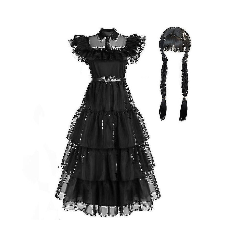 (With Wig, 120) 2023 Wednesday Addams Costume Set Costume Disguise For Adult Girls Tw Not,Specified