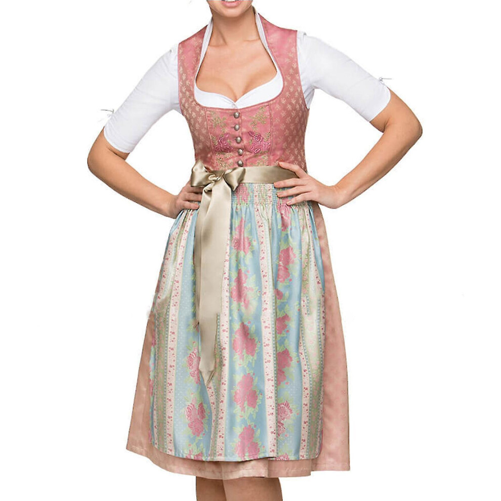 (Pink, M) Oktoberfest Beer Girl Costumes - German Bavarian Traditional Womens Oktober Fest Dirndl Dress