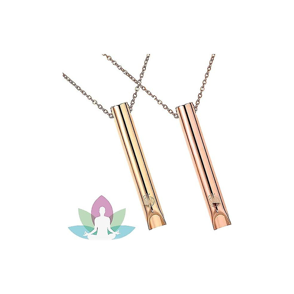 (Gold rose) 2pcs Breathing Necklace, Anxiety Necklace For Women, Stress Relief Mindful Breathing Necklaces Stainless For Meditation Relaxation
